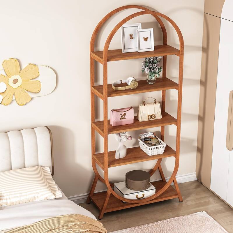 5 Tiers Open Bookshelf, 70.8" Tall Arched Bookcase