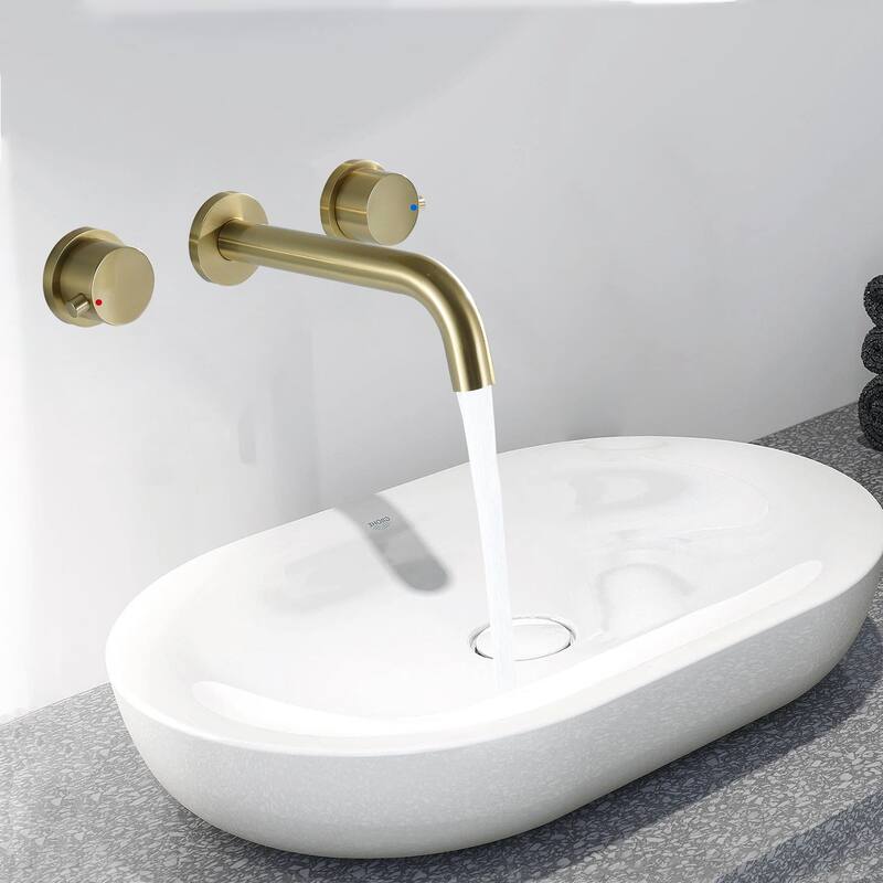 Modland Wall Mounted 3-Hole Bathroom Sink Faucet Widespread with 2 Handles - Brushed Gold