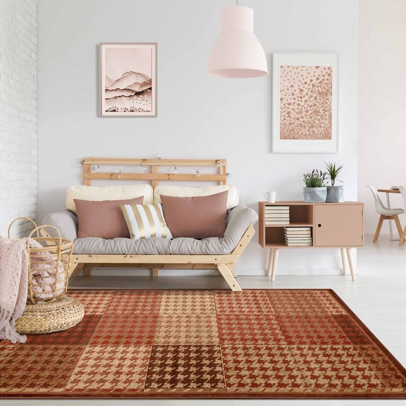 Superior Abstract Checkered Border Power-Loomed Indoor Area Rug