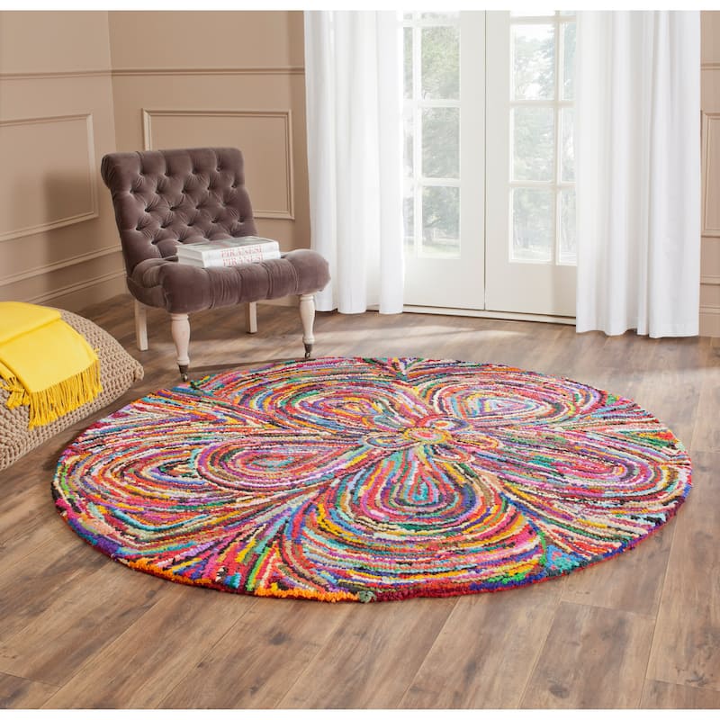SAFAVIEH Handmade Nantucket Anastassia Contemporary Cotton Rug - 6' Round - Multi