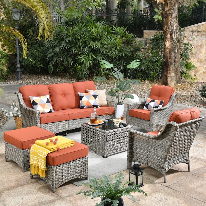 OVIOS 6 Pieces Outdoor Wicker Set With Solar-Powered Table