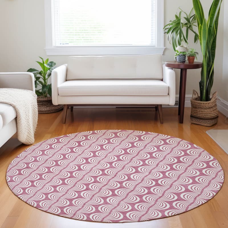 Machine Washable Indoor/ Outdoor Contemporary Chantille Rug - Blush - 8' x 8'