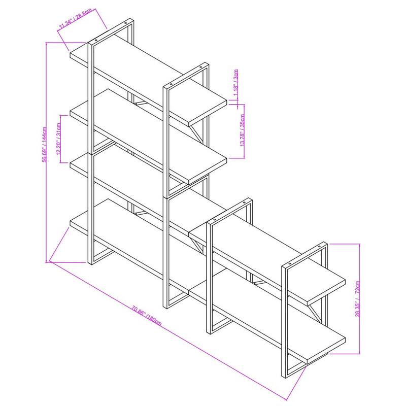 Adjustable Wood and Metal Display and Etagere Bookshelves and Bookcases - 70.86*56.69*11.34 inches