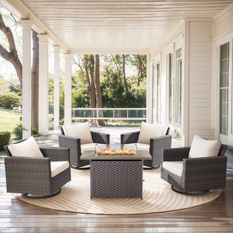 4 Swivel Chair with Fire Pit Table Brwon-Beige - Brown - Brown - Beige