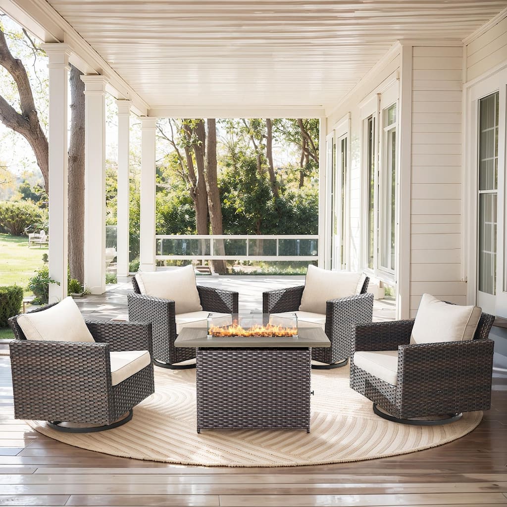 4 Swivel Chair with Fire Pit Table Brwon-Beige - Brown