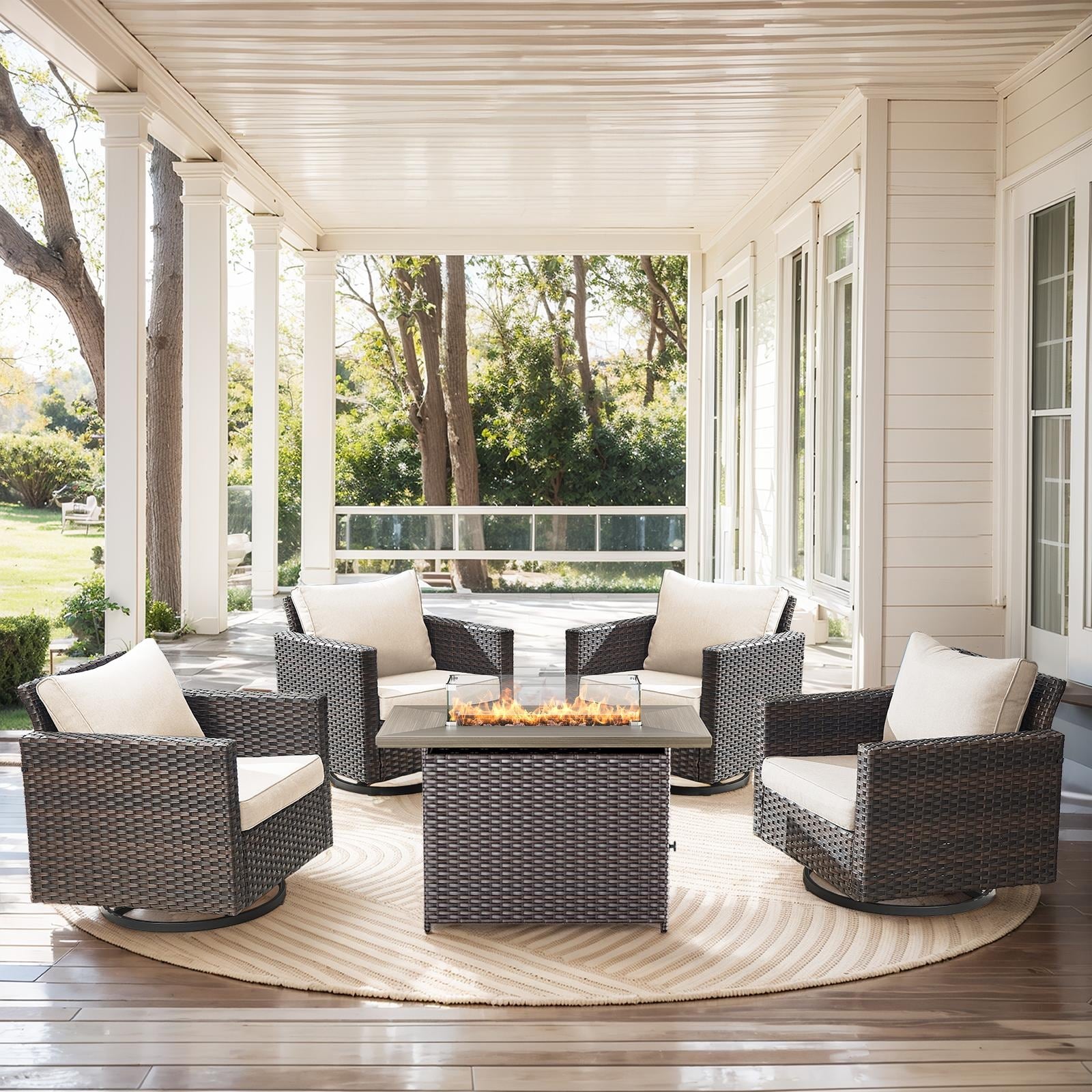 4 Swivel Chair with Fire Pit Table Brwon-Beige - Brown