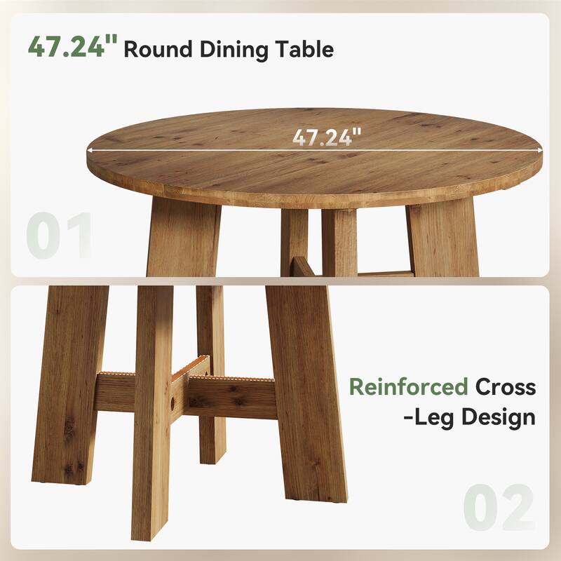 47-Inch Solid Wood Dining Table for 4-6 People