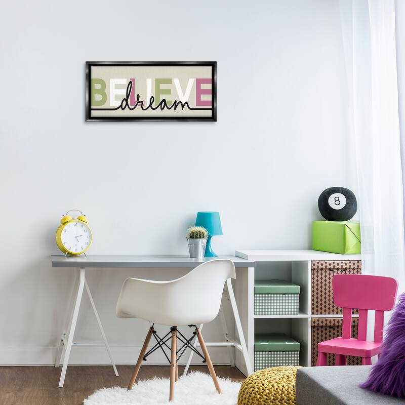 Stupell Muted Believe & Dream Framed Floater Canvas Wall Art Design By Kim Allen