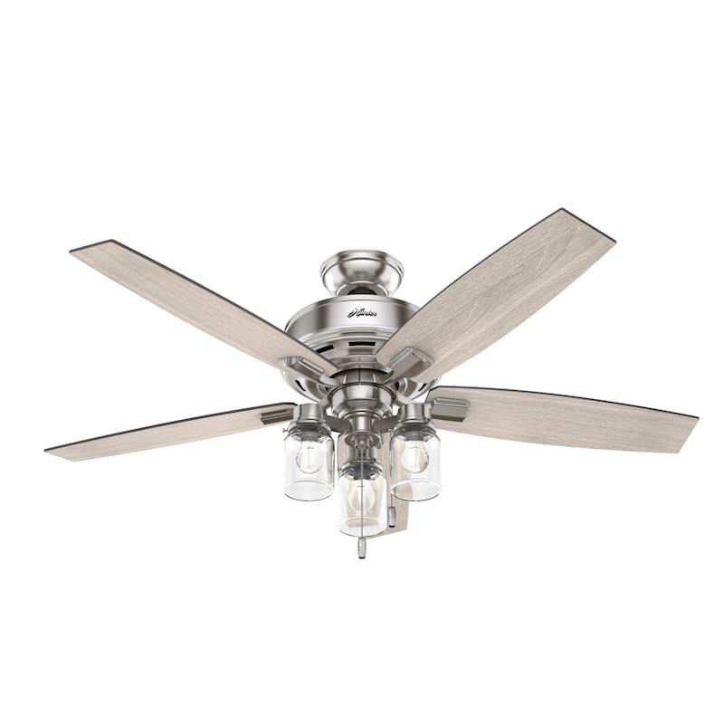 Hunter 52" Declan Pass Brushed Nickel Ceiling Fan with LED Light Kit and Pull Chain - Industrial, Farmhouse, Rustic - Brushed Nickel - Pull Chain