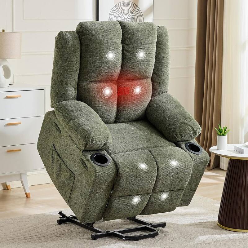 150°Adjustable Lay Flat Power Lift Recliner Sofa Chair for Elderly, Living Room - Green