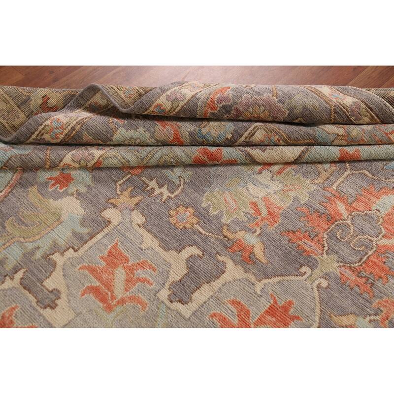 Vegetable Dye Oushak Turkish Large Area Rug Handmade Grey Wool Carpet - 10'2"x 13'9"