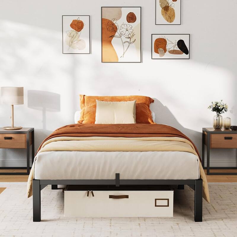Bed Frame, Sturdy Metal Platform with Durable Iron Slat Support and Legs - Twin - 8 Inch