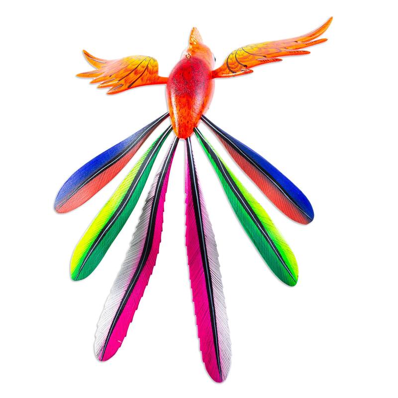 Novica Handmade Orange Quetzal Wood Alebrije Sculpture