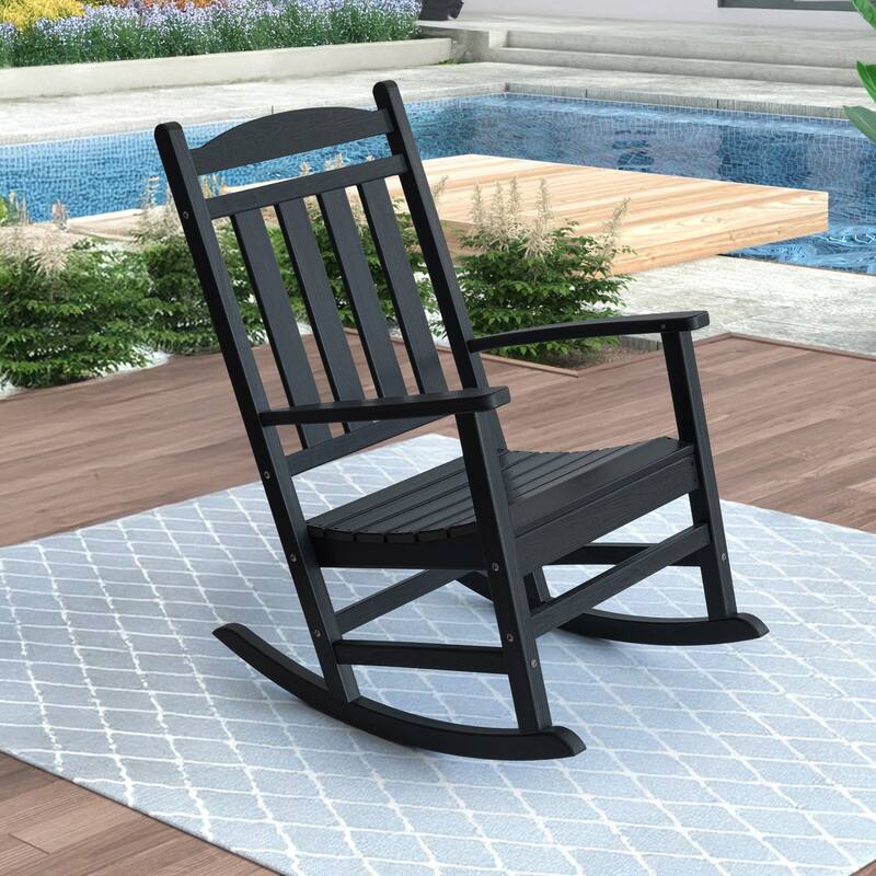 Outdoor Adirondack Rocking Chair, All-Weather Patio Rocking Chairs, HDPE Plastic Outdoor Rocking Chairs with Wide Back