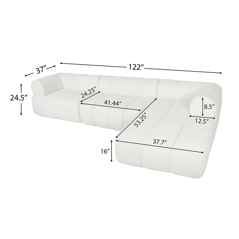 122" L-Shaped Sectional Sofa with Chaise Lounge - High-Density Sponge Cushions, 2-Piece Set, Right-Hand Facing, Fully Assembled