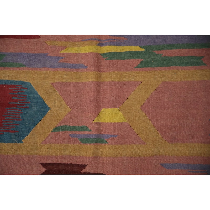 Hand Woven Oriental 100% Wool Carpet Southwestern Tribal Multi-Colored Kilim Area Rug - 11' 10'' X 8' 8''