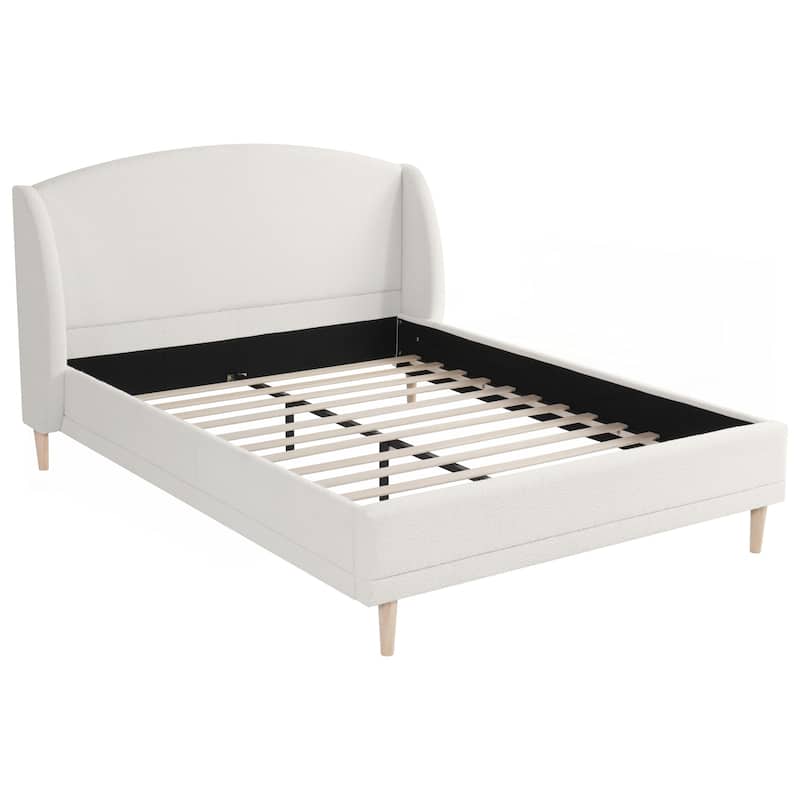 Upholstered Platform Bed Boucle Fabric and Wingback Headboard
