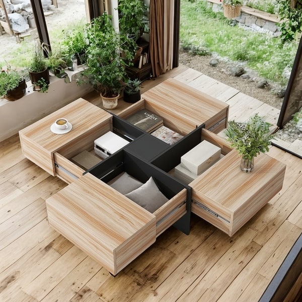 Extendable Sliding Tabletop Coffee Table, Brown - On Sale - Bed Bath ...