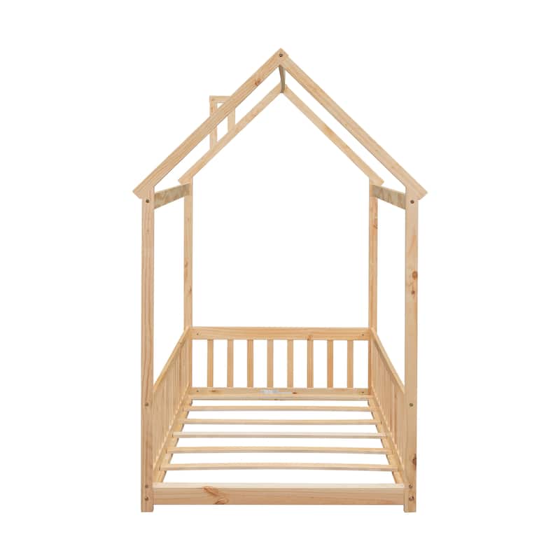 GDFStudio - Harrison American-Style Pine Twin Bed with House Design and Guardrails
