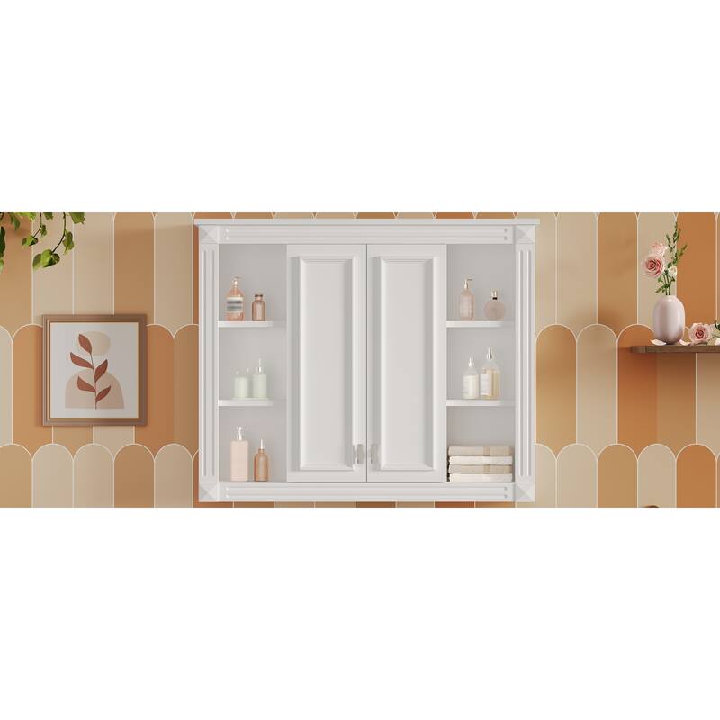 Roomfitters 36x28 Inch Medicine Cabinet, Wall Mounted Bathroom Mirror Cabinet with Adjustable Shelf & Soft-Closing Hinges, White