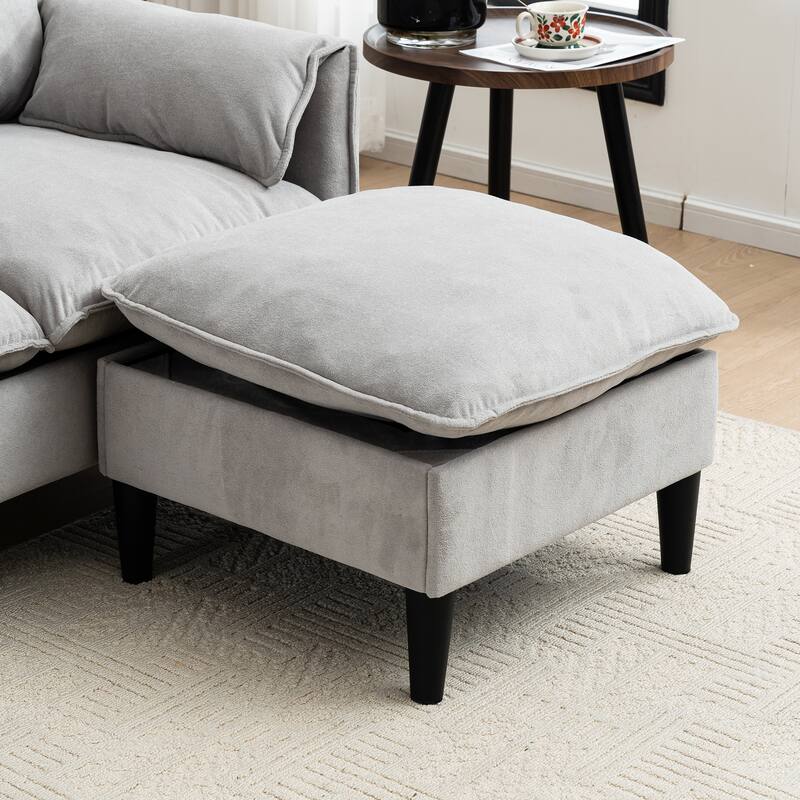 Convertible L-Shaped Sofa with Footstools and Storage, Grayish Metal 3-Seater Sofa for Various Spaces
