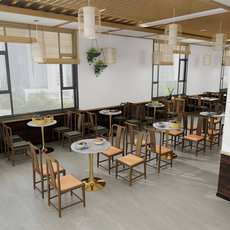 27.6" Mid-Century Modern Style Dining Table, Accommodates 2-4 People, Featuring A Round Light Gray Textured Marble Tabletop