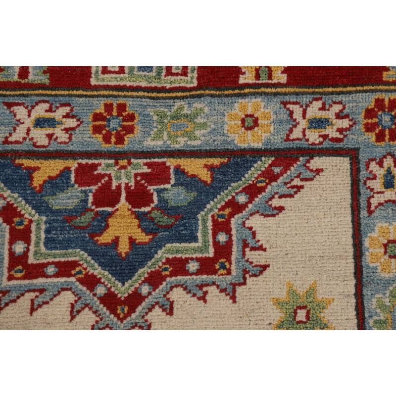 Beige / Ivory Traditional Kazak Oriental Area Rug Handmade Wool Carpet - 6'7" x 9'10"