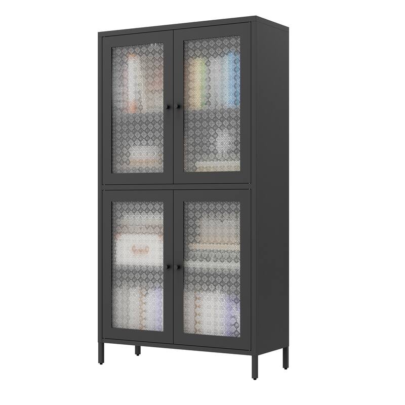 Classic Metal Storage Cabinet Display Cabinet with 4 Glass Doors 4 Shelves Cabinet Bookcase Side Cabinet