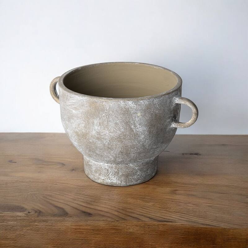 Brown Ceramic Abstract Cylinder Vase for Modern Home Decor - 7"