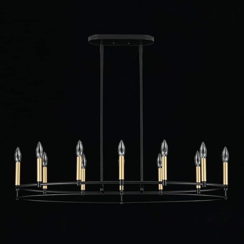 Black Brass 12-Light Large Oval Wheel Candle Style Island Chandelier - 37.5 Inches
