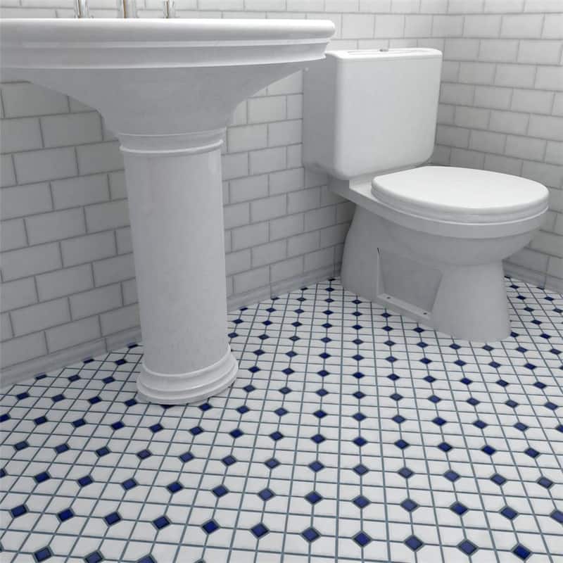 Merola Tile Oxford Matte White w/ Cobalt Dot 11-3/8" x 11-3/8" Porcelain Floor and Wall Tile