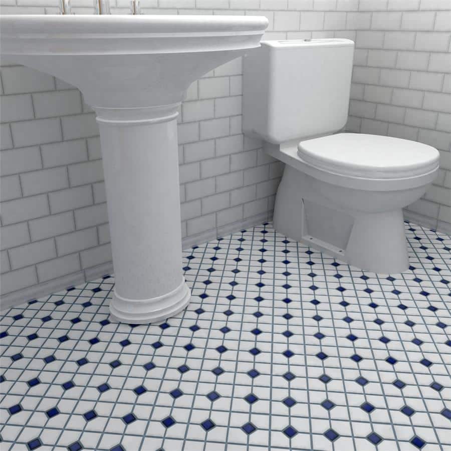 Merola Tile Oxford Matte White w/ Cobalt Dot 11-3/8" x 11-3/8" Porcelain Floor and Wall Tile