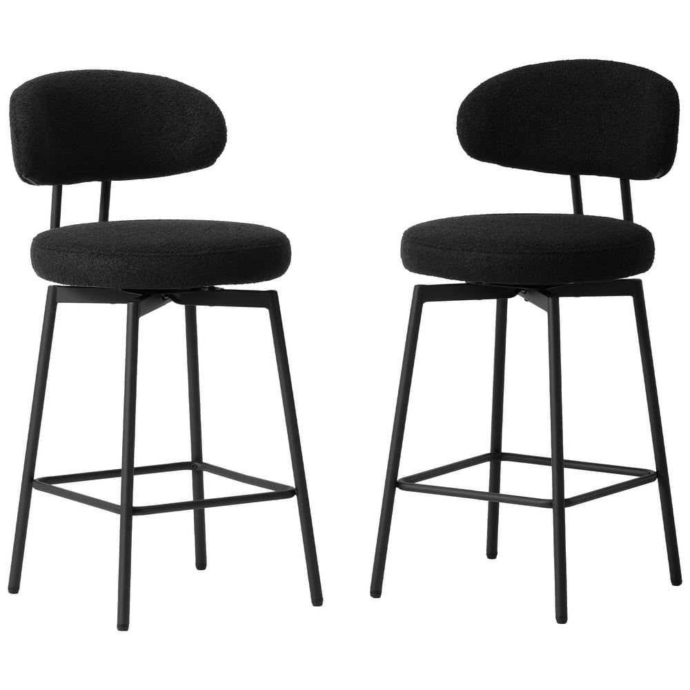 Bayville 27 Inch Faux Shearling Fabric Upholstered Swivel Counter Stool (Set of 2)
