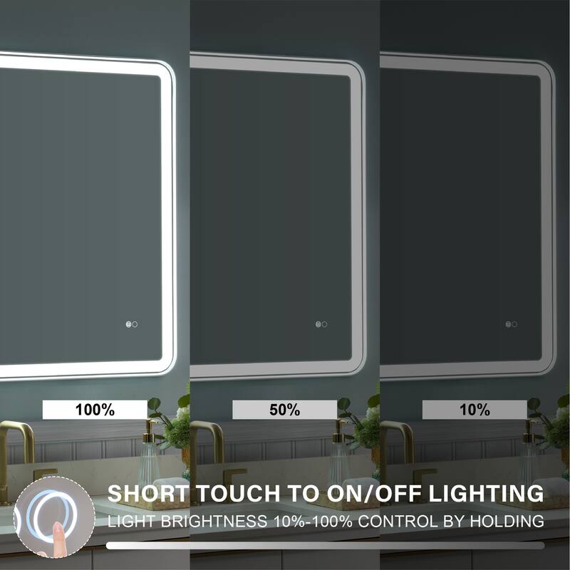 Wall Mounted Bathroom Framed LED Mirror With Anti- Fog,Memory Function And Dimmable Light Touch Sensor