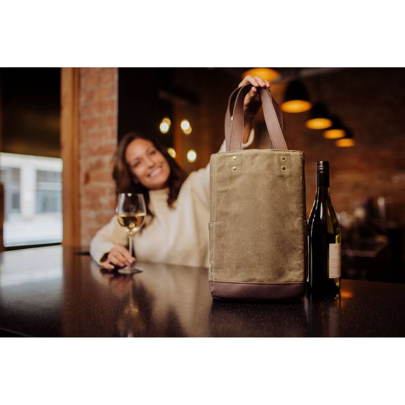 2 Bottle Insulated Wine Cooler Bag - Khaki Waxed Canvas - N/A