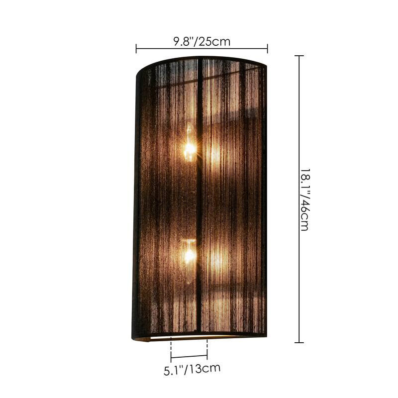 2-Light Modern Boho Natural Ivory/Black Hand-Woven Rope Fabric Flush Mount Wall Sconces