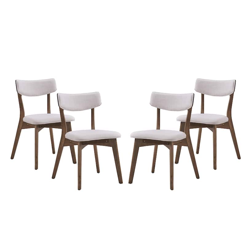 Christopher Knight Home-Chazz Mid-Century Modern Upholstered Rubberwood Dining Chairs (Set of 2/4) - 4-Piece - Light Beige + Walnut