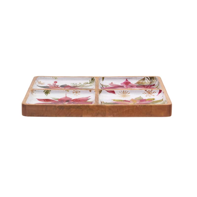 Poinsettia Mango Wood Sectional Tray