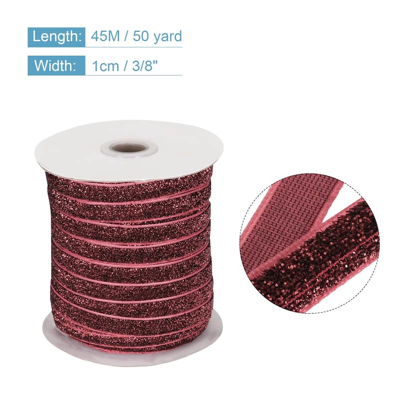 Metallic Glitter Velvet Ribbon 3/8 Inch x 50 Yard Single Face Ribbon - Dark Pink