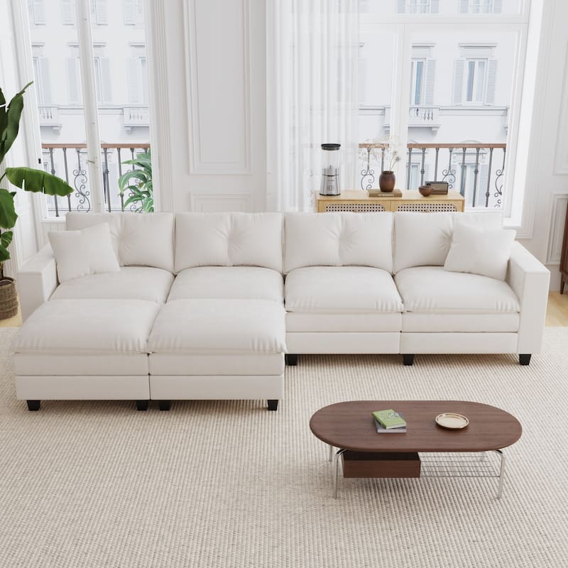 GDFStudio - Elara Luxe 137'' U-Shaped Corner Couch with Armrest Storage, Deep Seat Comfy Chenille for Living Room