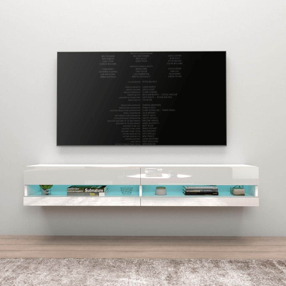 Meble Furniture Vigo 180 Wall Mounted Floating TV Stand with 16-Color LED Lights, High Gloss Media Console for up to 80" TVs