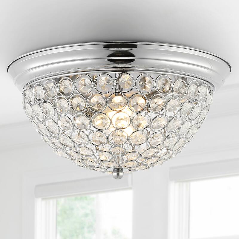 Hudson 12" 1-Light Traditional Transitional Iron LED Flush Mount, Chrome/Clear by JONATHAN Y