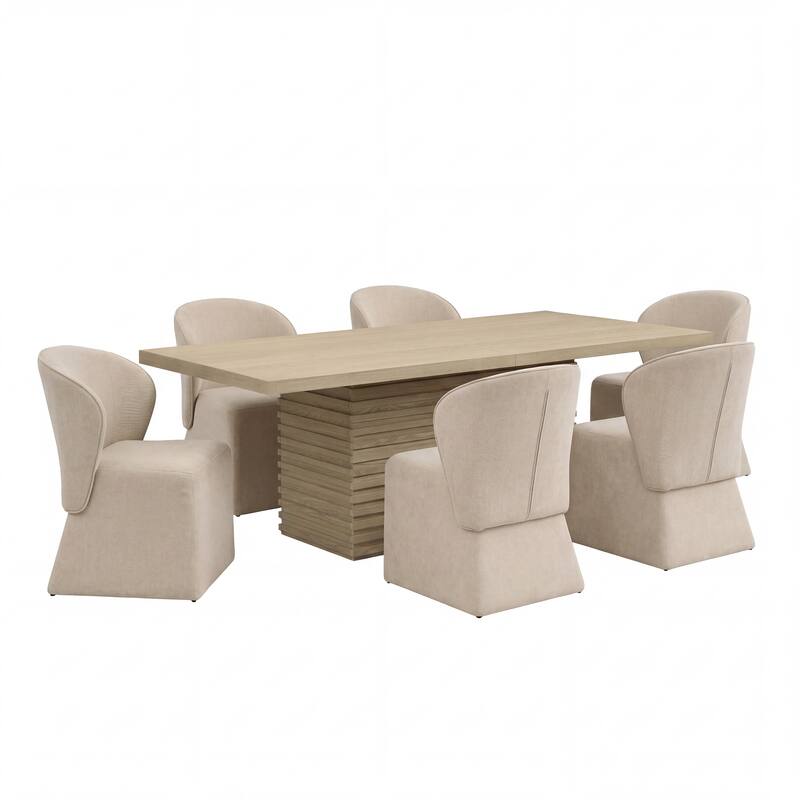 Christopher Knight Home - Eddie 7-Piece Upholstered Dining Set with 84" Rectangular Pillar Base Dining Table