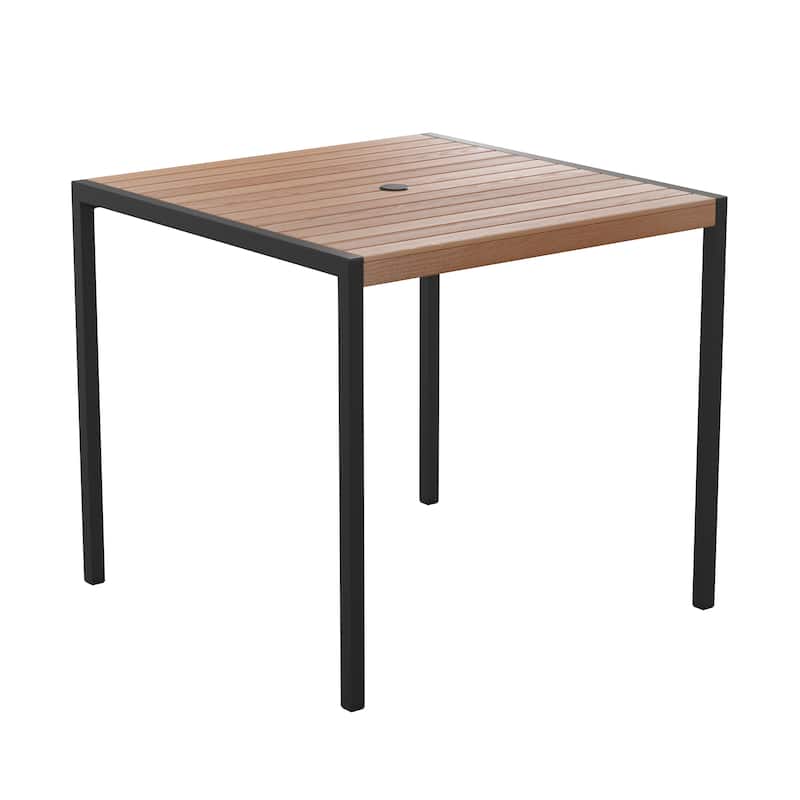 Indoor/Outdoor Faux Teak Table with 2 Club Chairs with Arms