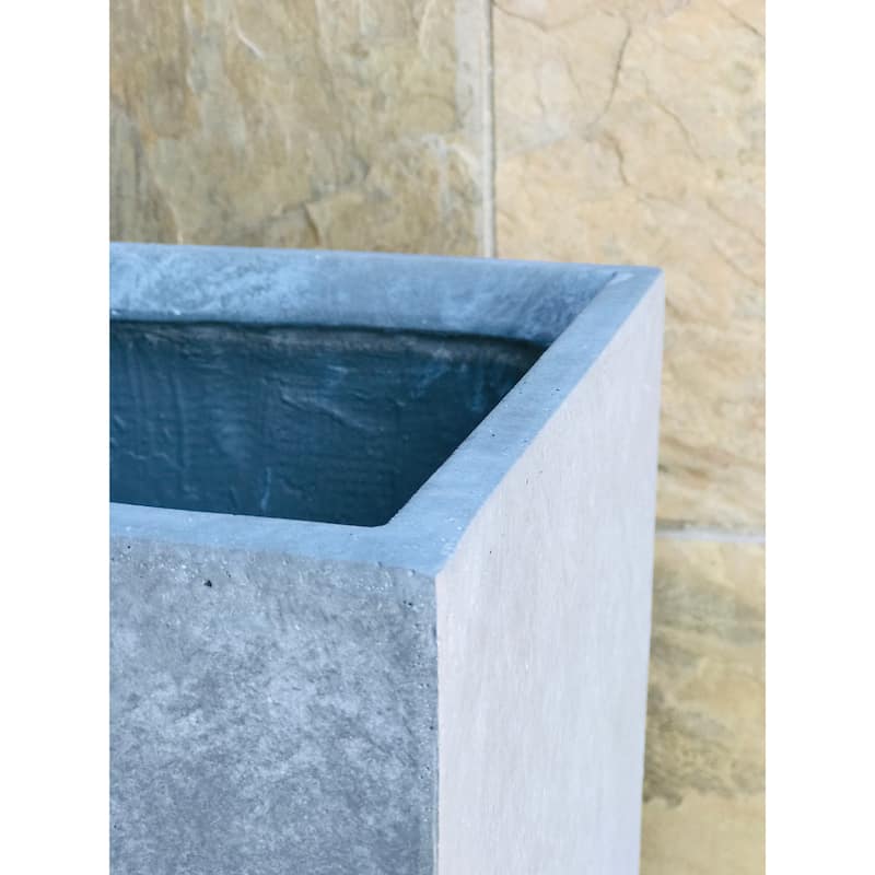Kante Lightweight Concrete Modern Rectangle Outdoor Planter, 20 Inch Tall, Slate Gray