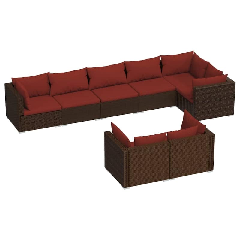 vidaXL Patio Lounge Set with Cushions Brown Poly Rattan - 27.6" x 27.6" x 24" - 27.6" x 27.6" x 24"