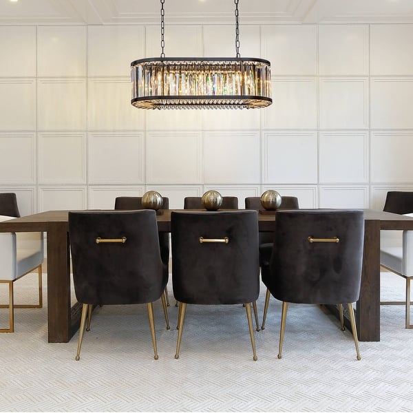 slide 2 of 7, 8-Light Black Finish Modern Chandelier for Dining Room with Wrought Iron And Crystal Accents Matte Black