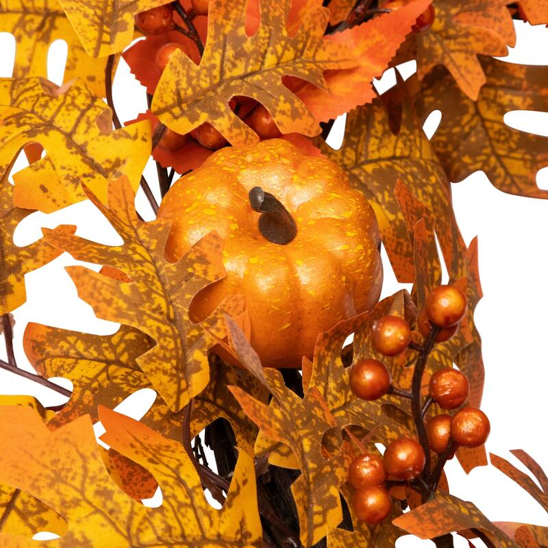 Autumn Leaves Pumpkins Berries Artificial Thanksgiving Wreath 22"