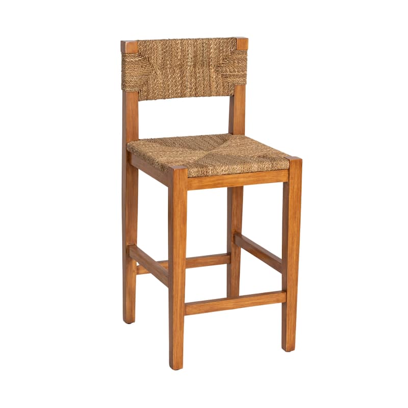 Willowbrook Solid Wood and Natural Woven Seagrass Rope Counter Stool - Natural - Counter Stool