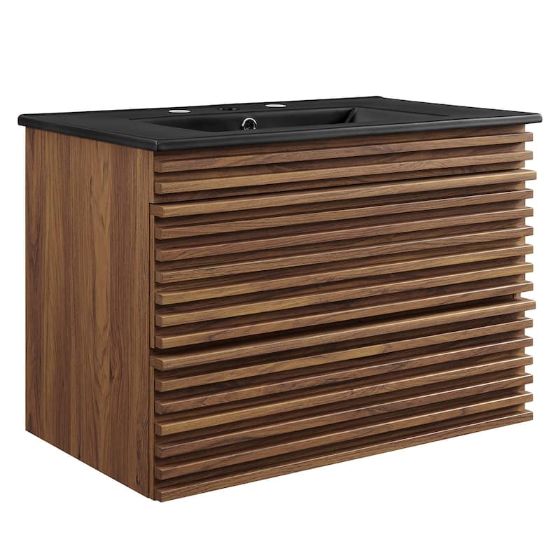 Render 30" Wall-Mount Bathroom Vanity - Walnut Black